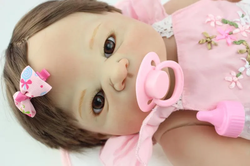 

boneca toys for girls 55CM full soft silicone reborn dolls cute girls Simulation real hair rooted can enter into water