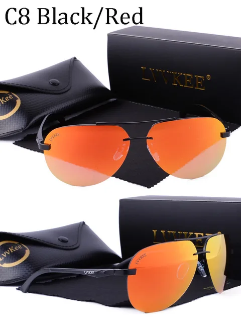 Lvvkee алюминий магния поляризованные линзы солнцезащитные очки или мужские вождения солнцезащитные очки женские наружные лучи очки логотип - Цвет линз: C8 With box
