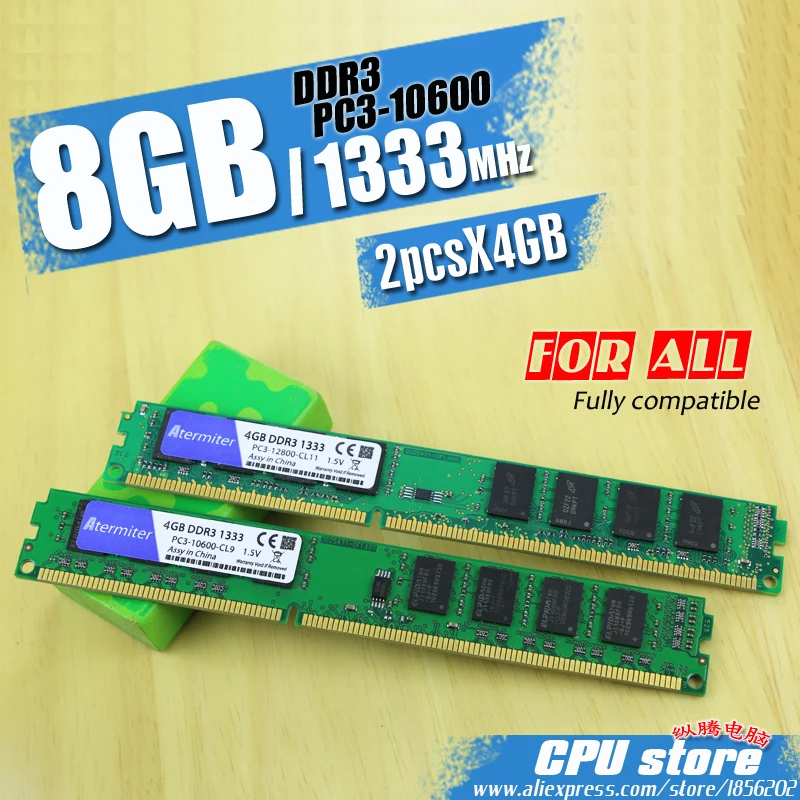 

New 8GB (2pcsX4GB) DDR3 PC3-10600 1333MHz For Desktop PC DIMM Memory RAM 240 pins (For intel amd) System High Compatible