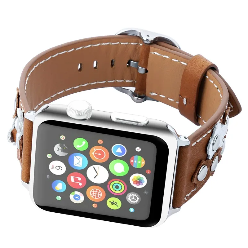 Мода 3 D заклепки цветок Пояса из натуральной кожи ремешок для Apple Watch группа 42 мм 38 мм браслет для iwatch серии 3 2 1 Ремешки для наручных часов