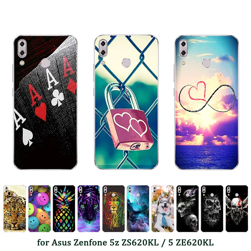 

6.2" for Asus Zenfone 5z ZS620KL / 5 ZE620KL Clear TPU Dangou Printed Back Cover for Asus ZS620KL ZE620KL Silcione Cases