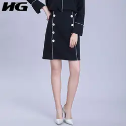 [HG] женский темперамент юбка 2019 Весна Лето Корея мода новый сплошной цвет двубортный выше колена Женская LYH3048