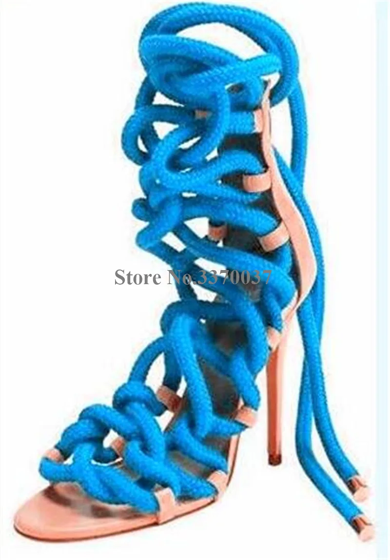 Фирменный дизайн; женские модные сандалии-гладиаторы с открытым носком и ремешками; сандалии на высоком каблуке-шпильке; цвет золотой, синий, розовый; босоножки на высоком каблуке