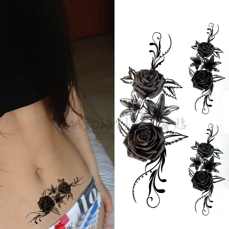Черный большой цветок красивые красные розы боди арт водонепроницаемый поддельные сексуальные для женщин флэш временные татуировки наклейки 10*20 см KD1140 - Цвет: 1053