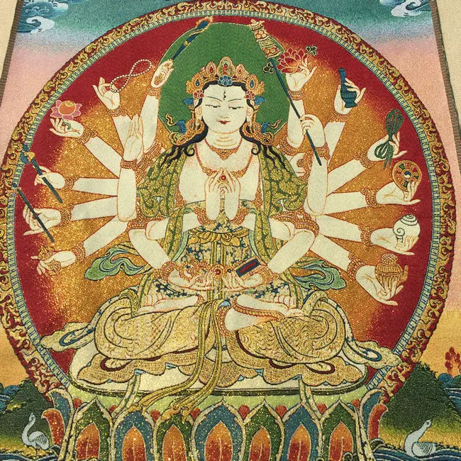 

Thangka Brocade painting Silk embroidery Embroidery Buddha Gold silk weave White Tara