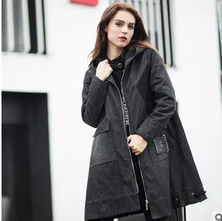 

Free Shipping Womens Hooded Denim Jackets Long Section Plus Size Denim Overcoats Female Outwear Xl/5Xl Winter  Jean Clothes  A4