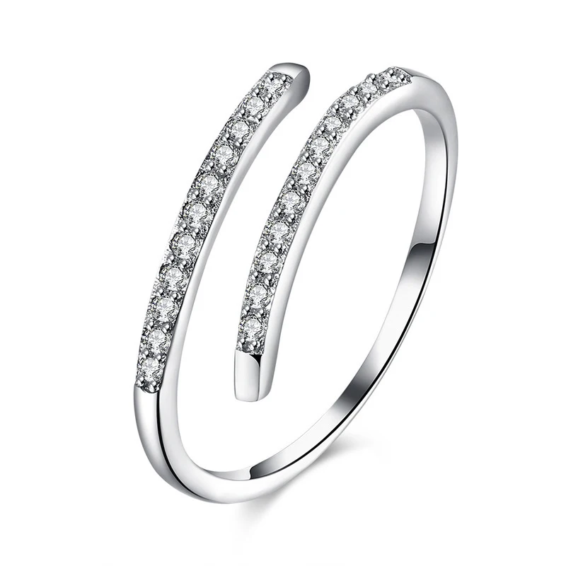 Women 925 Sterling Silver Opening Style Rings Zircon Wedding Men/Women Couple Jewelry For Gift Free Shipping | Украшения и