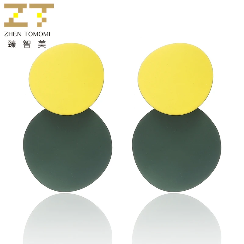 

New Arrival wing Women's Fashion Unique Metal Drop Earrings Trendy Candy Colors Round Statement Earrings for Women Jewelry 2019