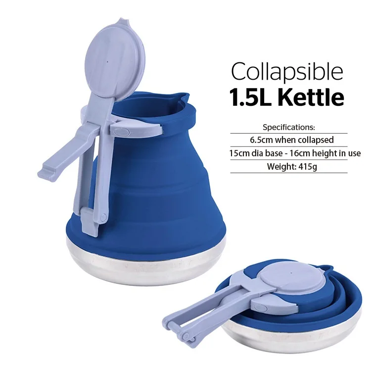 

Portable Folding Silicone Water Kettle 1.5L Water Pot Outdoor Camping Travelling Hiking Kitchen Tools Tea Coffee Kettle