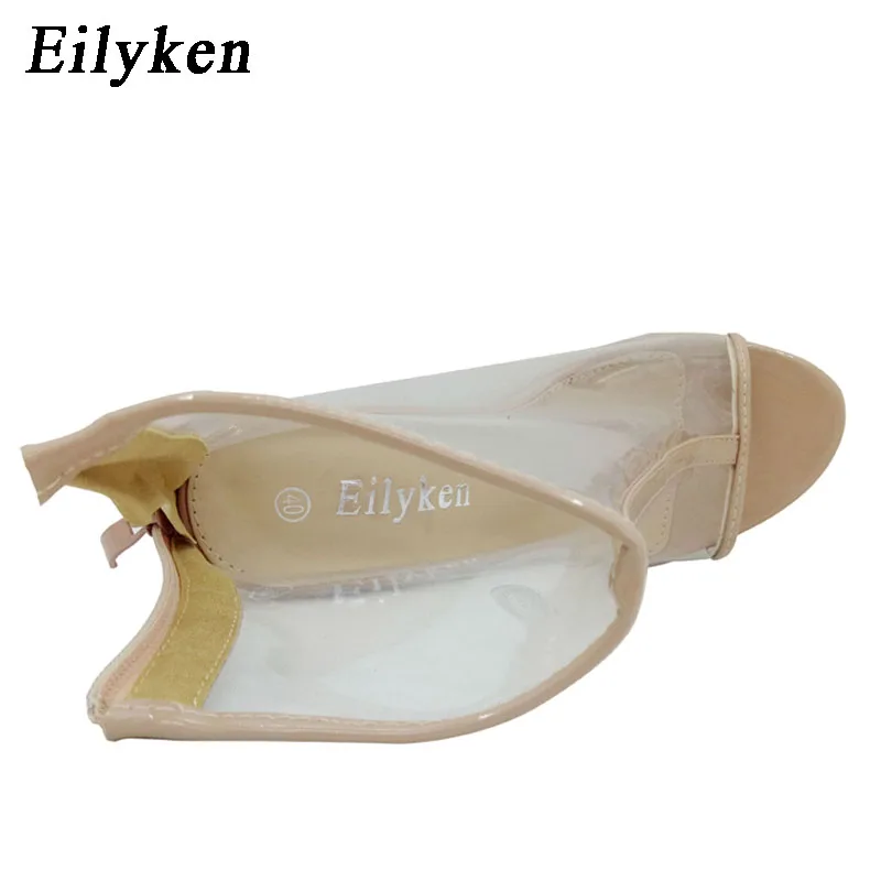 Eilyken/пикантные прозрачные сапоги из пвх; сандалии; обувь в стиле Ким Кардашьян с открытым носком; босоножки на не сужающемся книзу массивном каблуке; Mujer; женские ботинки; 11 см