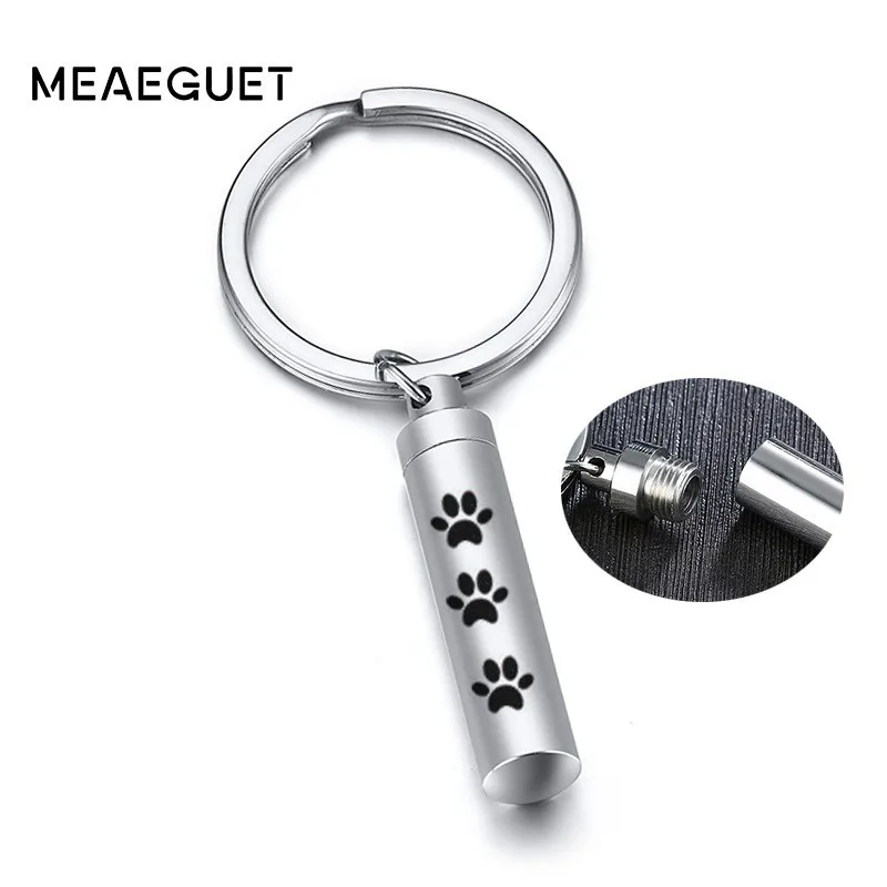 

Mens Keychains Stainless Steel Personalised Paw Cylinder Urn Keychain Memorial Ash Keepsake Jewellery