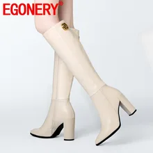 EGONERY/Женская обувь; новые модные зимние пикантные высокие сапоги из натуральной кожи ручной работы с острым носком; обувь на очень высоком каблуке на молнии