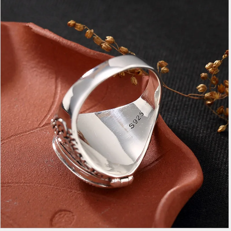 S925 Silver Retro Necklace Gawu Box MenS Women Open Buddhist Lotus Creative Unique Personality Gift Unisex