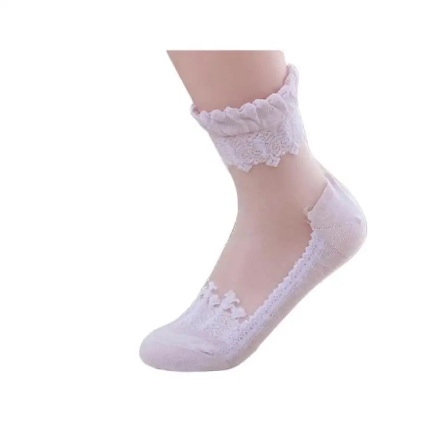 Ультратонкие прозрачные красивые кружевные эластичные короткие носки с кристаллами jy17 - Цвет: Белый