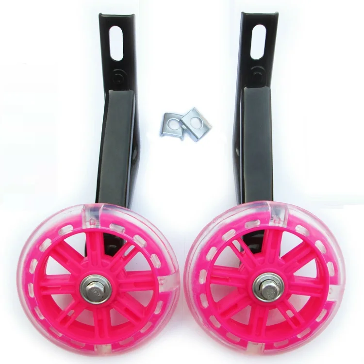 Kids Bike Stabilisers Mounted Kit, 1 Pair Pink Bicycle Mute