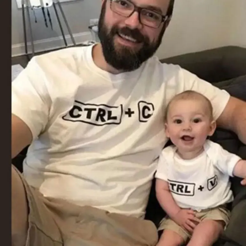 Футболка с принтом Ctrl C + V одежда для мамы папы и меня маленьких мальчиков