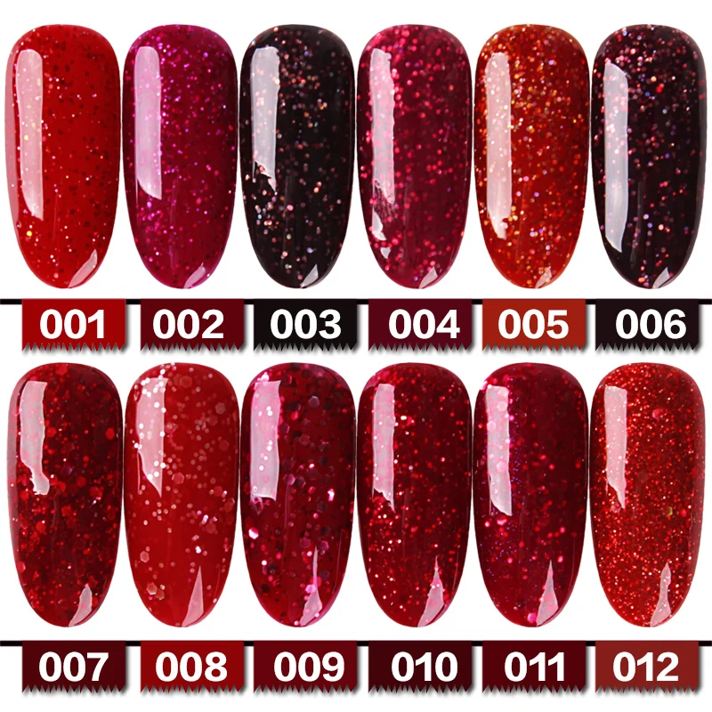 YiZhiXiu 1pcs 10ml Red Diamond Varnish Soak-off UV Gel Polish Sequin Lacquer Glitter Manicure Enamel Nail Art for Sexy women