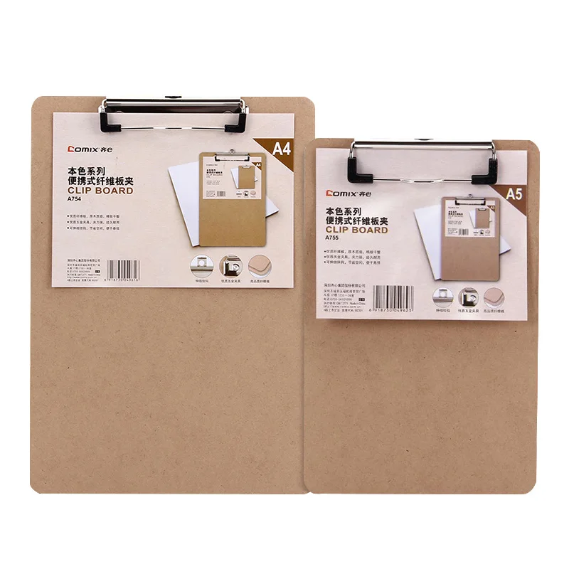 

1pc/set A4 Letter Size Clipboards Smooth Masonite Writing Tablet A5 Low Profile Clip Hardboard Hanging Hole Stamp Paper Wordpad