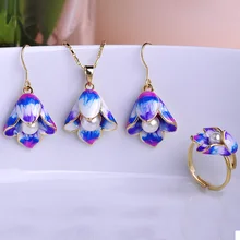 Esmalte epoxi Esmaltes Joias Ouro18K perla Bijuterias Dubai sistemas de la joyería india ganchos pendientes Anel Brincos Colares colgantes anillo