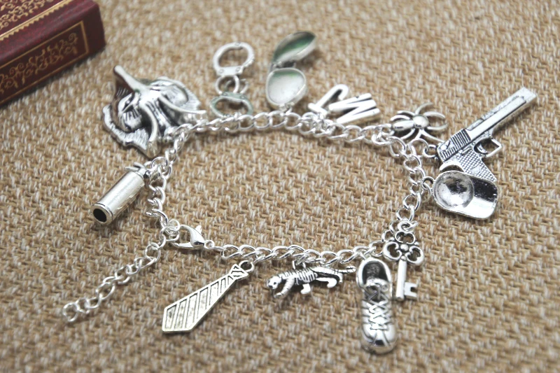 

12pcs sherlock holmes inspired bracelet Jim Moriarty style Charm Bracelet silver tone BBC Charms bracelet