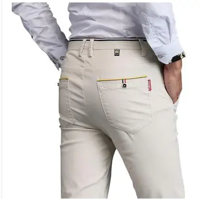 Весенние повседневные штаны, мужские эластичные коммерческие обтягивающие брюки, узкие брюки, легкость в уходе, весенние и осенние брюки - Цвет: Бежевый