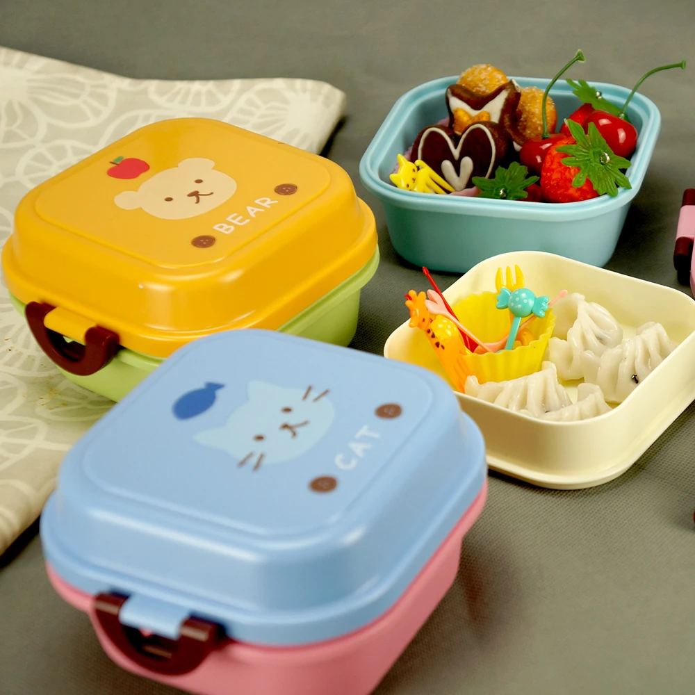 Портативный мультяшный Ланч-бокс двухслойный контейнер для еды и фруктов коробка для хранения для пикника пластиковая коробка для бенто для студентов 3 формы