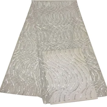 

Excellent quality Tulle Lace Nigerian Lace Fabrics with sequins For Wedding dress African Mesh Lace Fabric A402-1