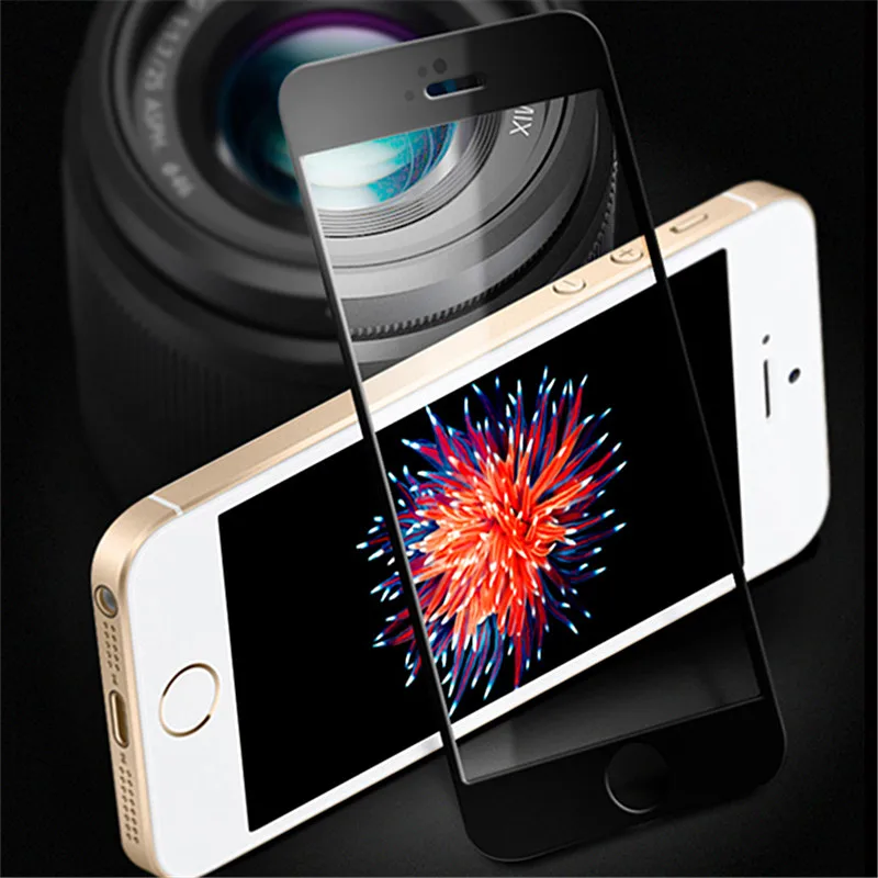 Full Cover Tempered Glass for iphone 5 5c screen protector for iphone 5s SE Black