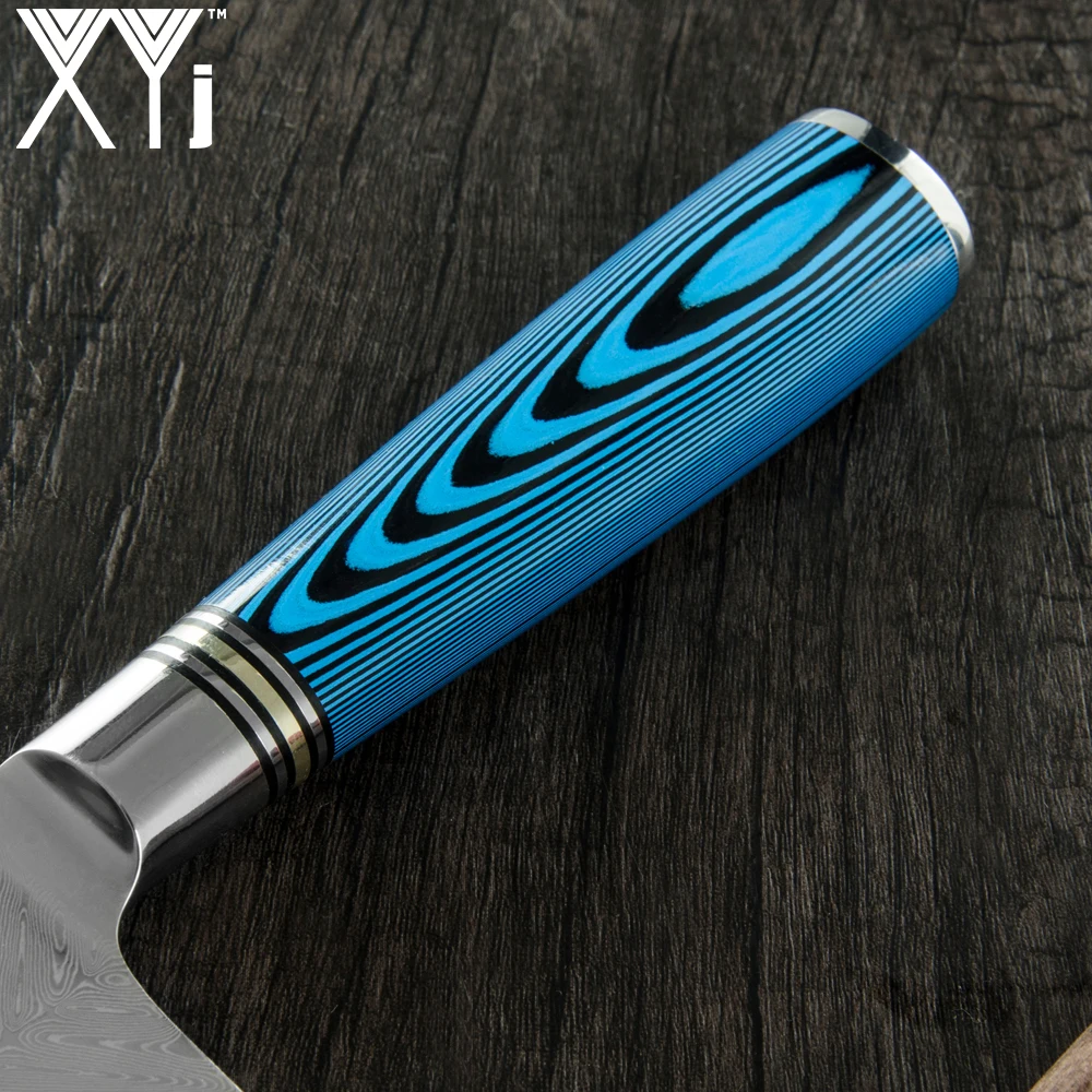 XYj Дамасская сталь 8 ''кухонный нож шеф повара Синий Нескользящая ручка острый