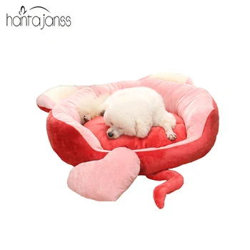 

Dog Bed Bow Love Warm Dog Mat For Small Dogs Lovely Cat Shape Pet Beds Removable Bite Resistance Cat Nest Winter Chihuahua Beds