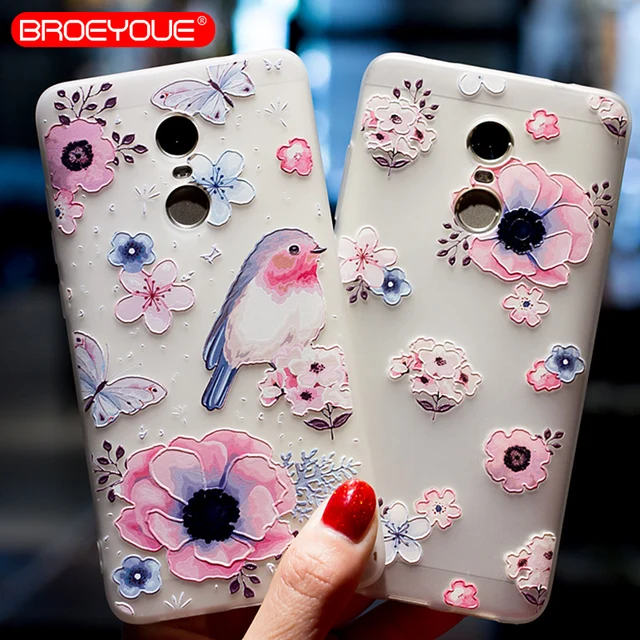 Cheap BROEYOUE Case For Xiaomi Redmi Note 4X Note4 Global Version Relief Soft Silicone TPU Cases Flower Animal Moblie Phone Covers