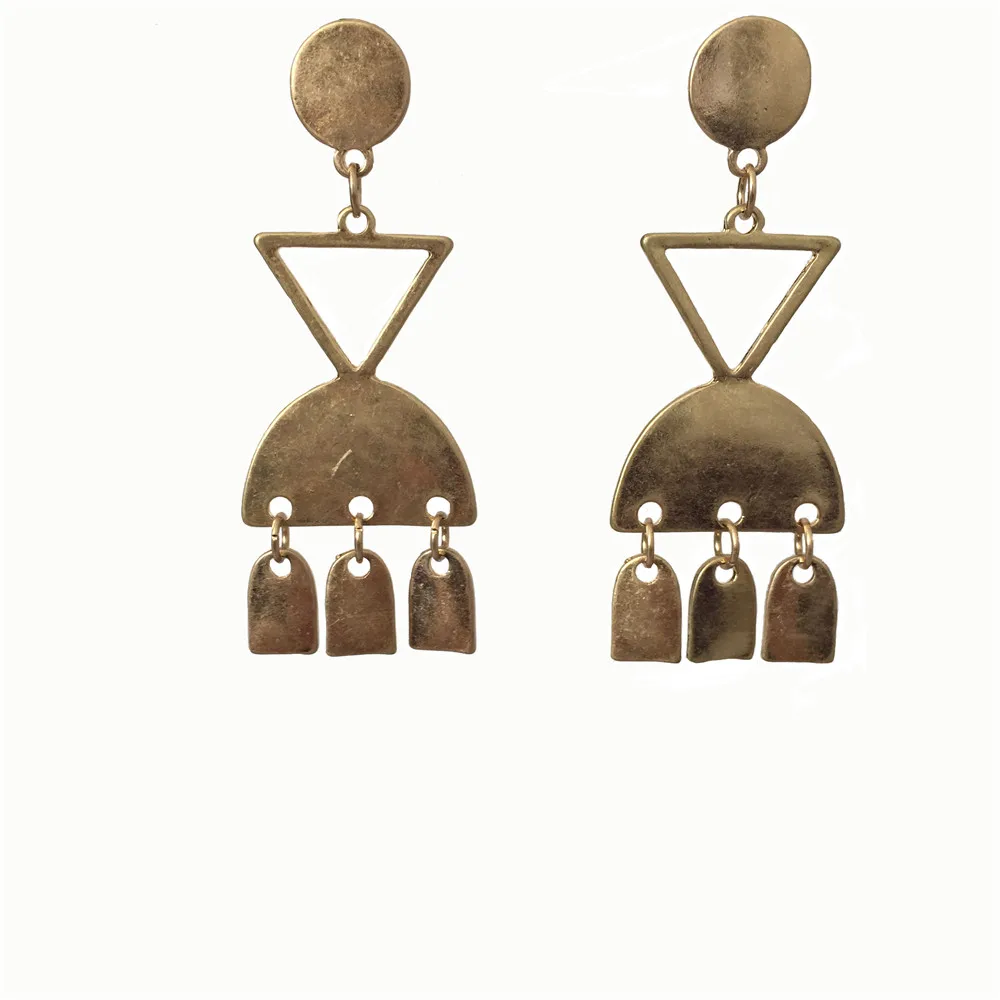

Trendy worn gold color geometric round triangle half circle irregular drop earring