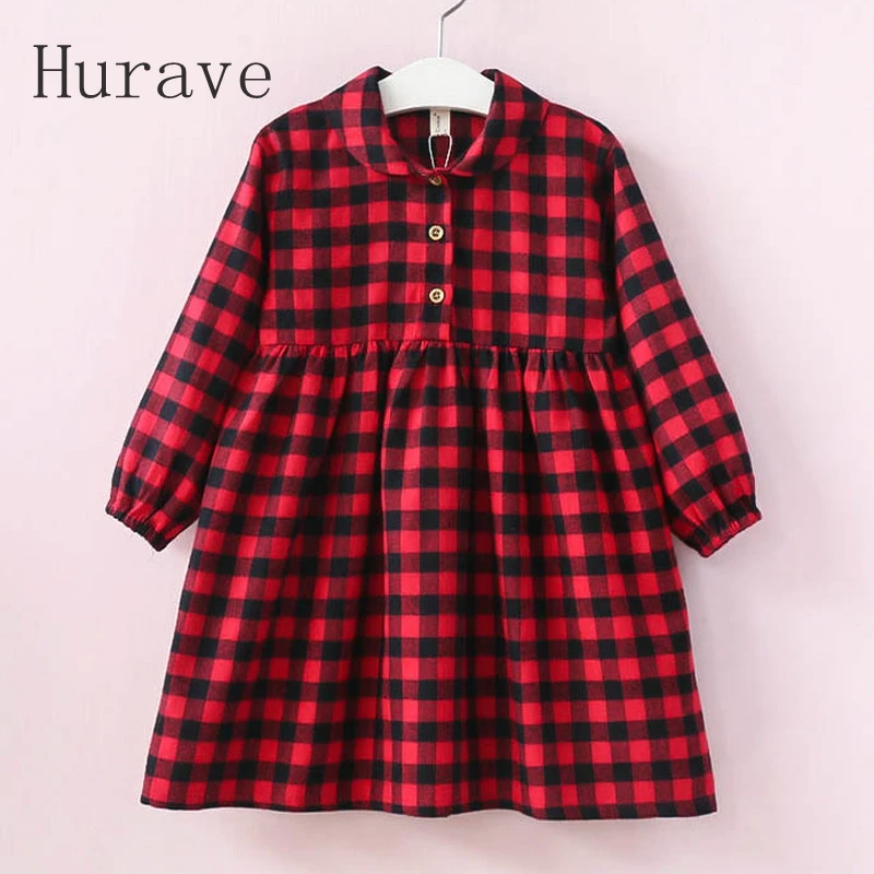 

Hurave new design girl dress children peter pan collar plaid girl clothing kids dresses for toddler infant autumn clothing