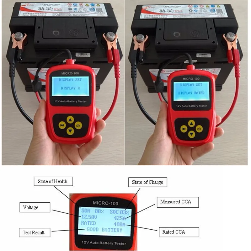 Автомобильный 12 В тестер батареи MICRO-100 цифровой тестер батареи проводимость батареи и электрическая система анализатор 30-100AH инструмент для ремонта