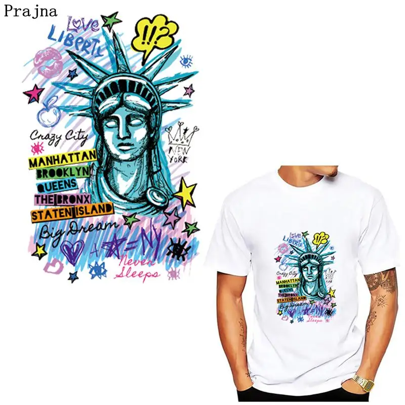 

Prajna Fashion US Statue Of Liberty Parches Iron On Heat Transfers Vinyl Thermal Patches On Clothes Ironing Stickers T-shirt DIY
