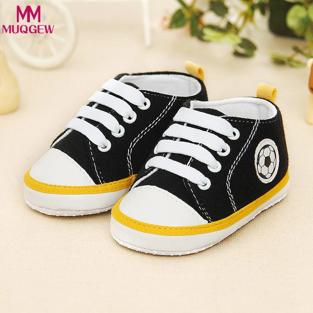 Newborn Baby Girls Boys Crib Soft Crib Sole Sneakers Football Ankle Boots Shoes