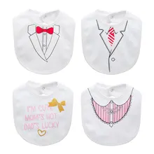 Новорожденных хлопок слюнявчик темно пряжки Весна-осень Детские принадлежности Детские нагрудники милые детские с принтом Джентльмен Галстук нагрудники 17s907