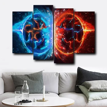 

Laeacco Canvas Calligraphy Painting 4 Panel Science Fiction Fire and Water Posters and Prints Ball Living Room Home Decoration