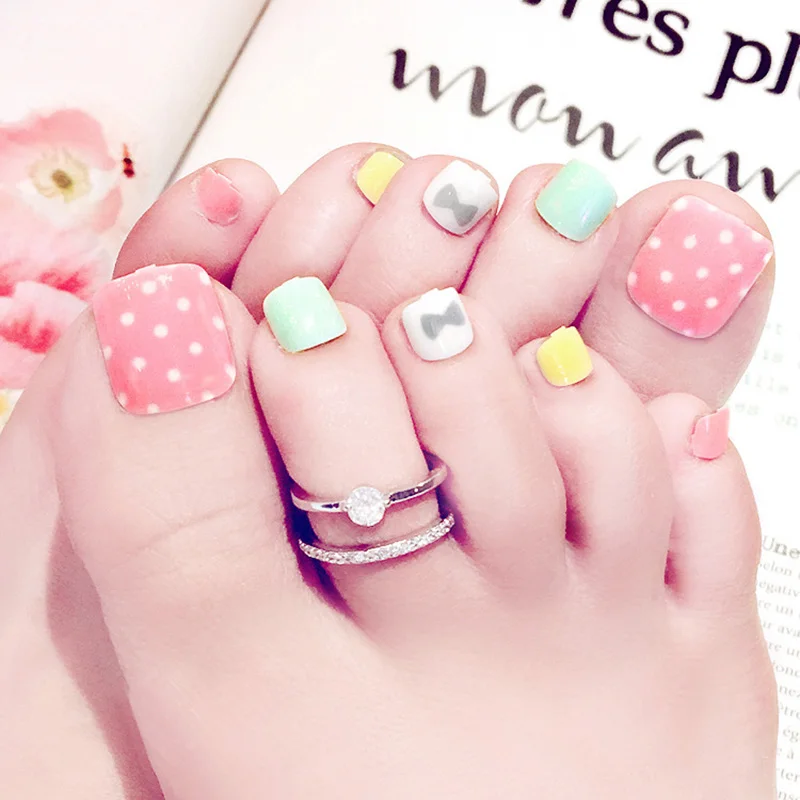 2018 new candy colored cute toenail 24 fake nails finished color fake nails nail patch j45