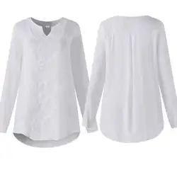 Модные новые однотонные белые осенние женские плюс размеры пуловер с длинными рукавами футболка цветочный туника Топ