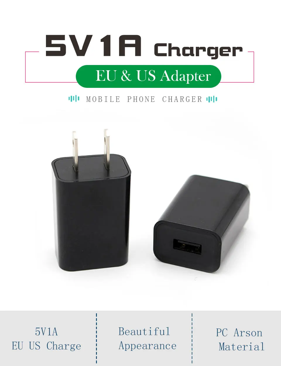 1PC EU US USB Wall Phone Charger Plug Micro USB Power Adapter 5V1A AC 100V-240V Black 1 usb Multifunction Adaptor Charging (1)