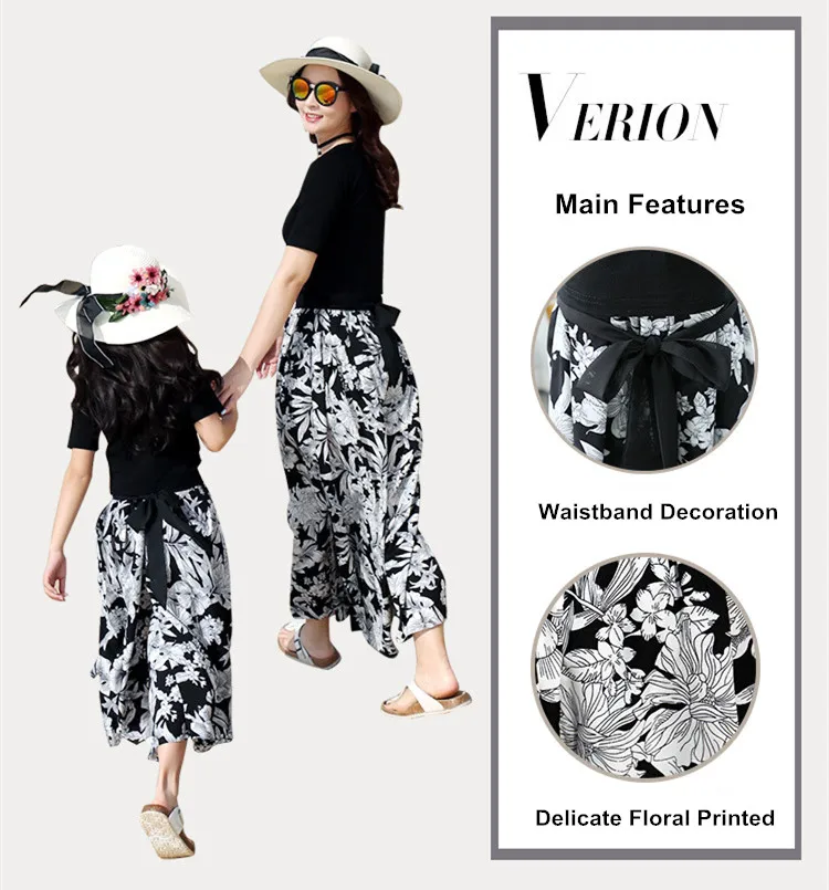 Family matching outfits T shirt father and son short pants mother and daughter loose pants set 02