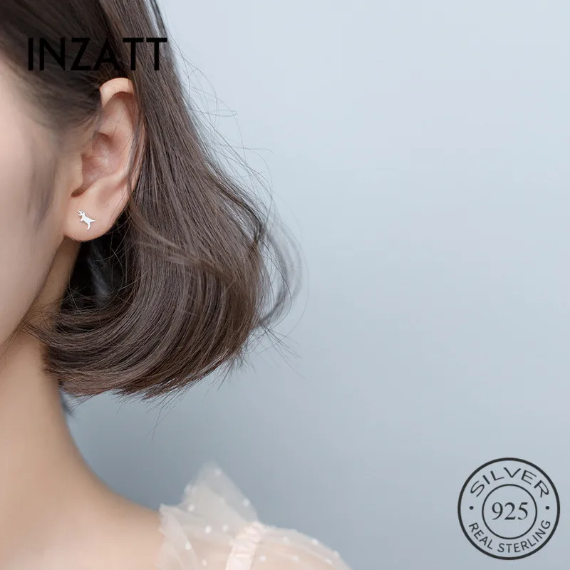 Серьги-гвоздики INZATT в стиле панк с милым животным динозавром, S925 Стерлинговое серебро, золото, вечерние ювелирные изделия, индивидуальный подарок