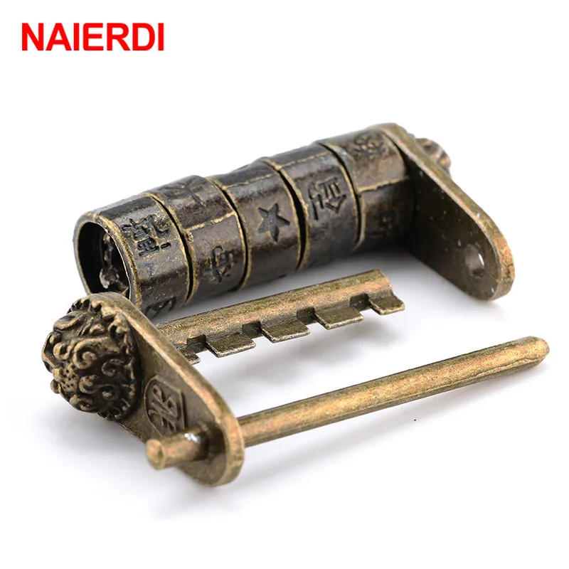 NAIERDI Zinc Alloy Chinese Vintage Antique Bronze Keyed Padlock Retro  Combination Password Lock Jewelry Box Padlock 50*28mm - AliExpress