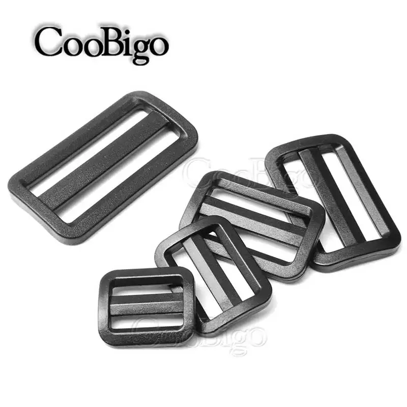 

5pcs Size 3/4" 1" 1-1/4" 1-1/2" 2" Black Plastic Curve Tri-Glide Slider Adjustable Buckle For Backpack Bag Webbing Accessories