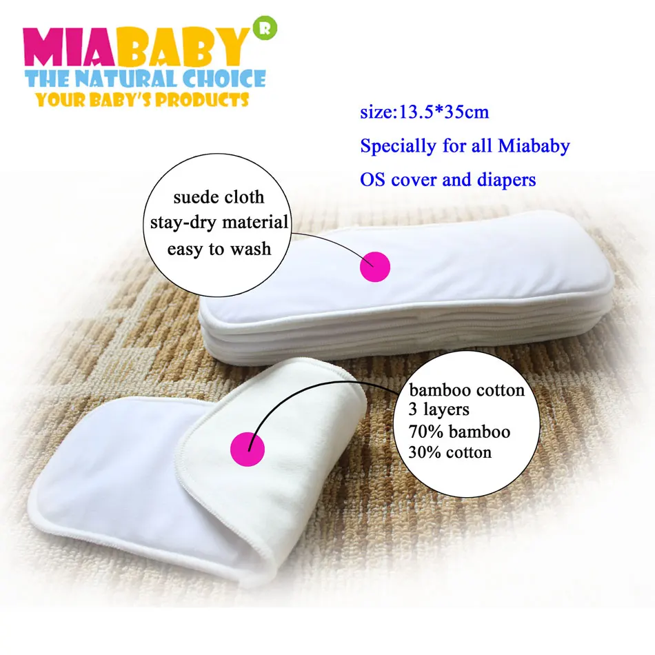 

Miababy Bamboo Cotton Inserts 4 Layers, 3 LAYERS OF BAMBOO PLUS ONE LAYER OF SUEDE CLOTH