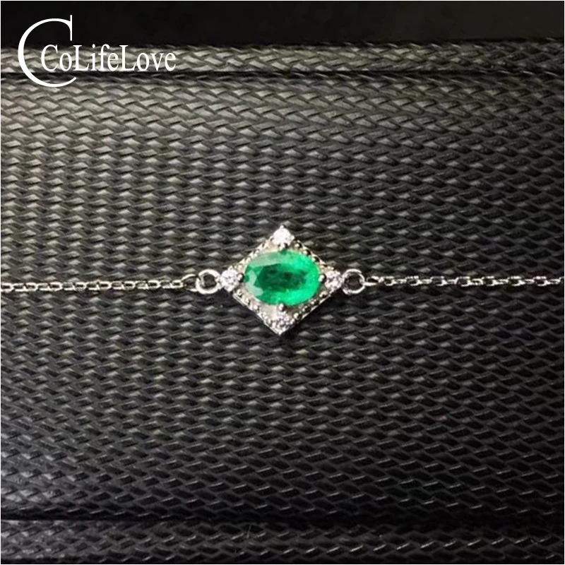 Simple silver emerald bracelet for office woman 5 mm * 7 mm natural emerald bracelet 925 silver emerald jewelry gift for girl