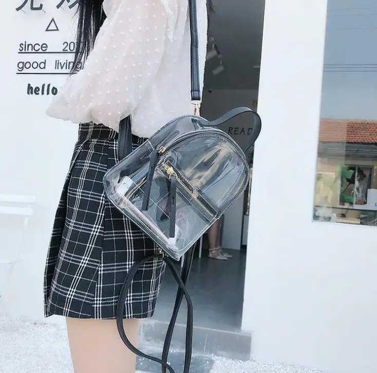 

2018 New Style Fashion Colorful High Capacity Girl Clear Transparent See Through PVC Mini Backpack School Book punk Bags