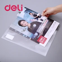 Deli, 1 шт., А4, прозрачный пластиковый пакет для документов, с пряжкой, файл, складские принадлежности, школьная, офисная, бумажная папка, сумка, чехол, ПП цвет, случайный