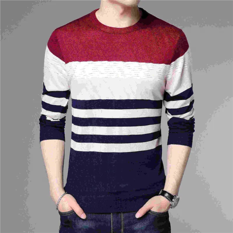 Riinr пуловер с круглым вырезом Мужская брендовая одежда Осень Зима Новое поступление кашемировый шерстяной свитер мужской повседневный Полосатый пуловер